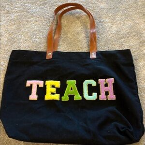 Black Tote Bag with Colorful 'TEACH' Letters
